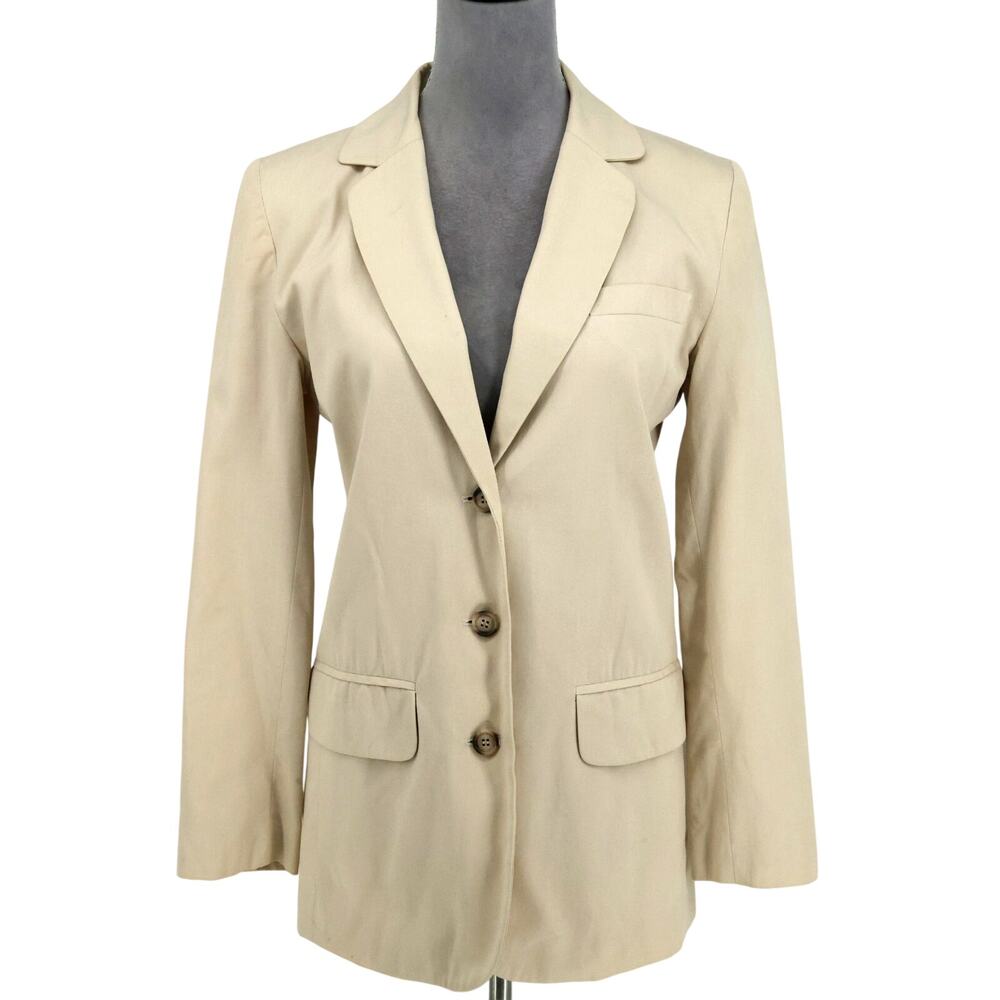 Talbots Jacket Womens 4 Beige Cotton Blend Lined Blazer Pockets Career Vintage